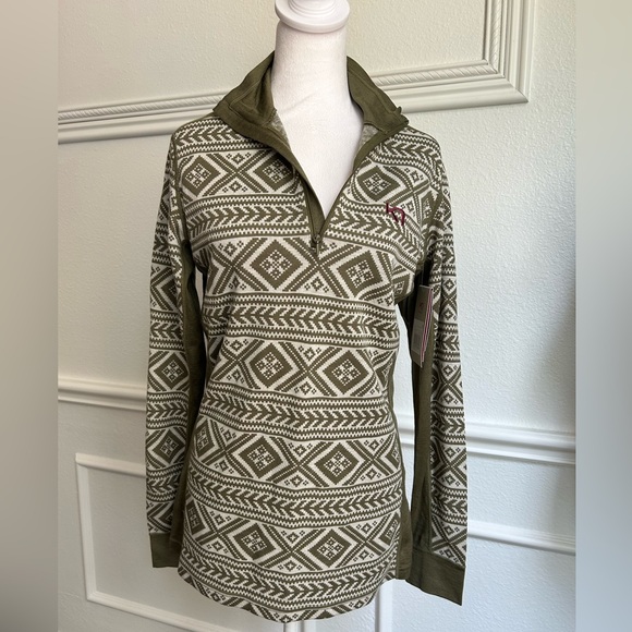 Kari Traa Green and White Patterned Pullover, Size L, NTW - Picture 1 of 4